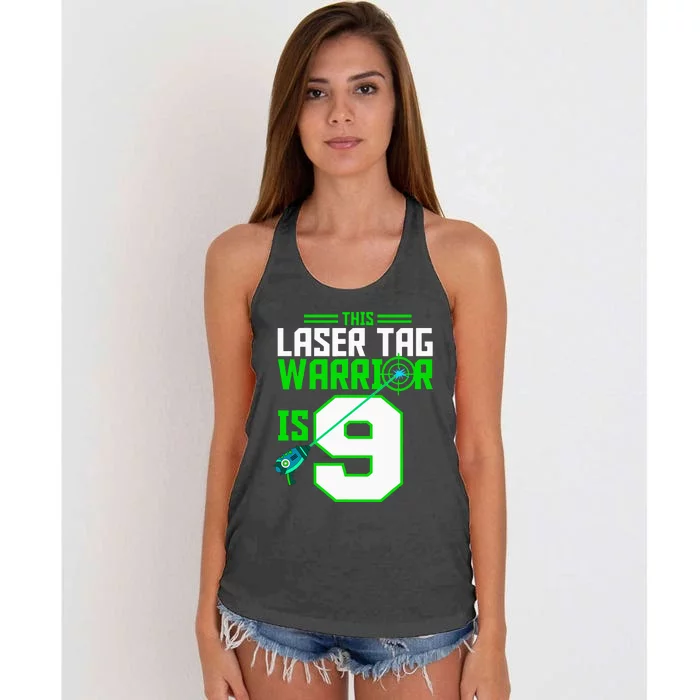 This Laser Tag Warrior Is 9 Gaming Birthday Party Women's Knotted Racerback Tank