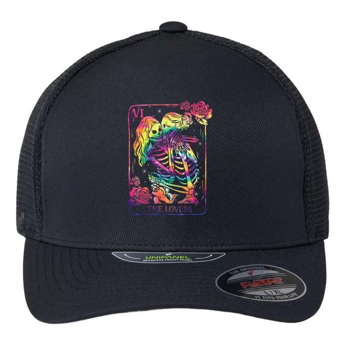 The Lovers Tarot Card Goth Kissing Lesbian Skeletons Flexfit Unipanel Trucker Cap