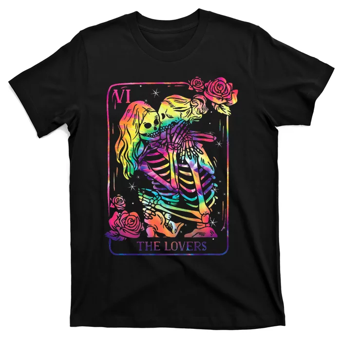 The Lovers Tarot Card Goth Kissing Lesbian Skeletons T-Shirt