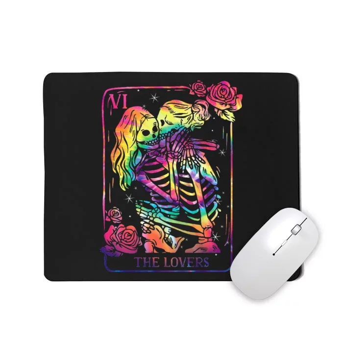 The Lovers Tarot Card Goth Kissing Lesbian Skeletons Mousepad