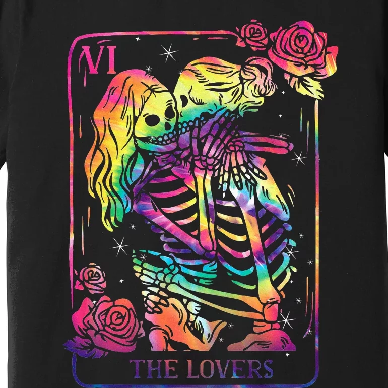 The Lovers Tarot Card Goth Kissing Lesbian Skeletons Premium T-Shirt