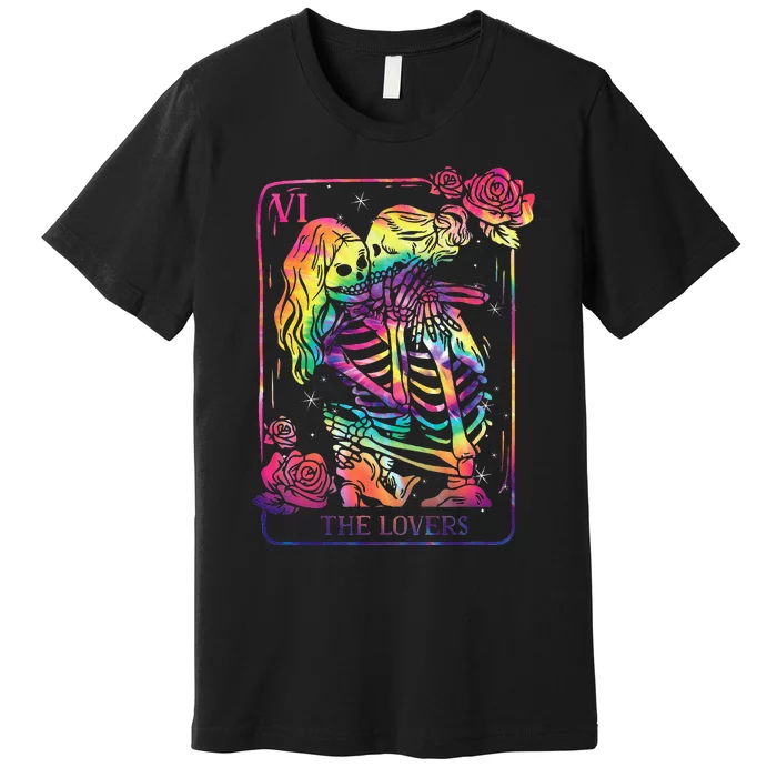 The Lovers Tarot Card Goth Kissing Lesbian Skeletons Premium T-Shirt