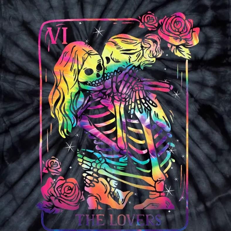 The Lovers Tarot Card Goth Kissing Lesbian Skeletons Tie-Dye T-Shirt