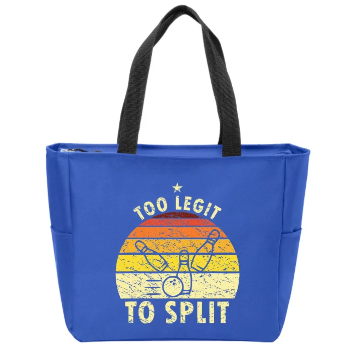 Too Legit To Split Retro Bowling Player Bowler Bowling Lover Zip Tote Bag