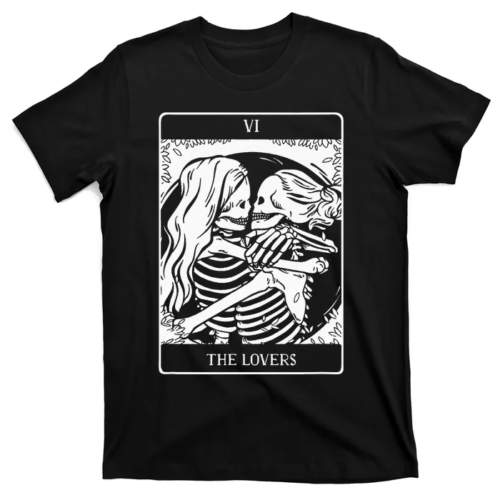 The Lovers Tarot Card Occult Goth Lesbian Skeleton Halloween T-Shirt