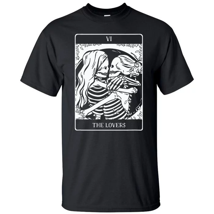 The Lovers Tarot Card Occult Goth Lesbian Skeleton Halloween Tall T-Shirt