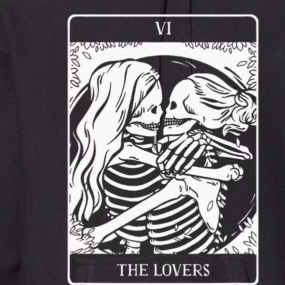 The Lovers Tarot Card Occult Goth Lesbian Skeleton Halloween Premium Hoodie