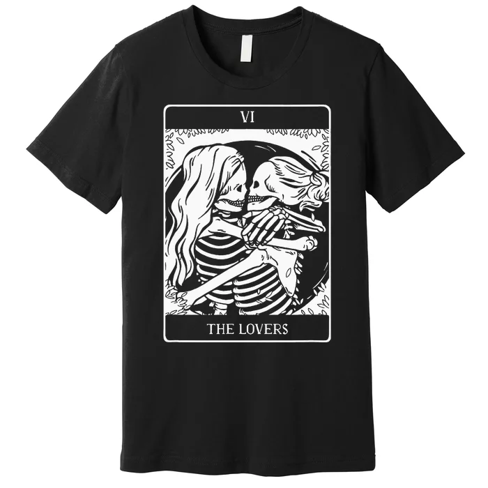 The Lovers Tarot Card Occult Goth Lesbian Skeleton Halloween Premium T-Shirt