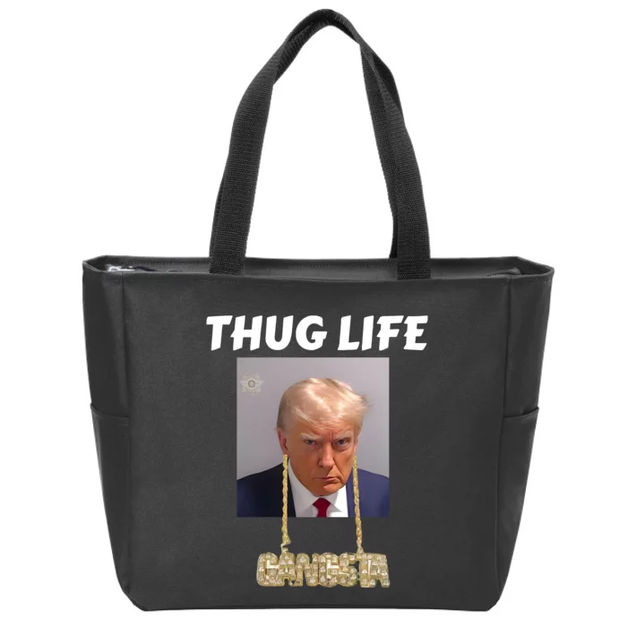 Thug Life Trump Mugshot Gangsta Gold Chain Bling Drip Trump Zip Tote Bag