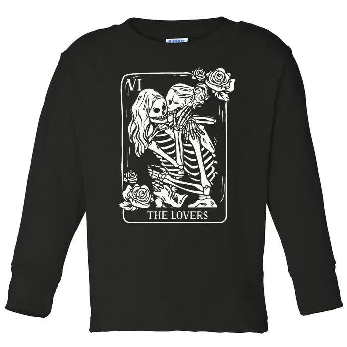 The Lovers Tarot Card Occult Goth Skeleton Kiss Toddler Long Sleeve Shirt