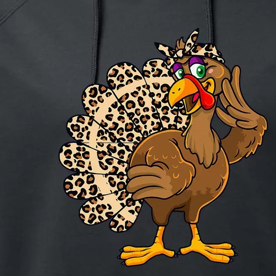 Thanksgiving Leopard Turkey Graphic Performance Fleece Hoodie