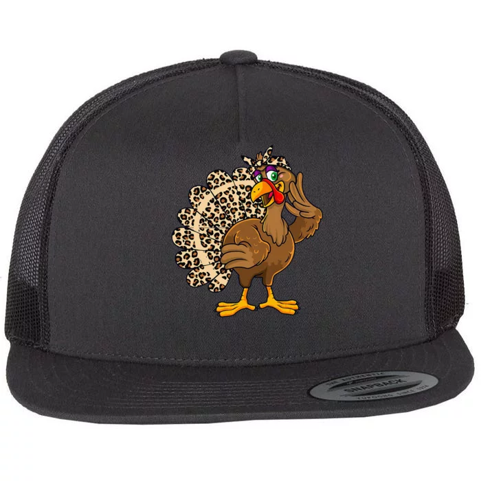 Thanksgiving Leopard Turkey Graphic Flat Bill Trucker Hat