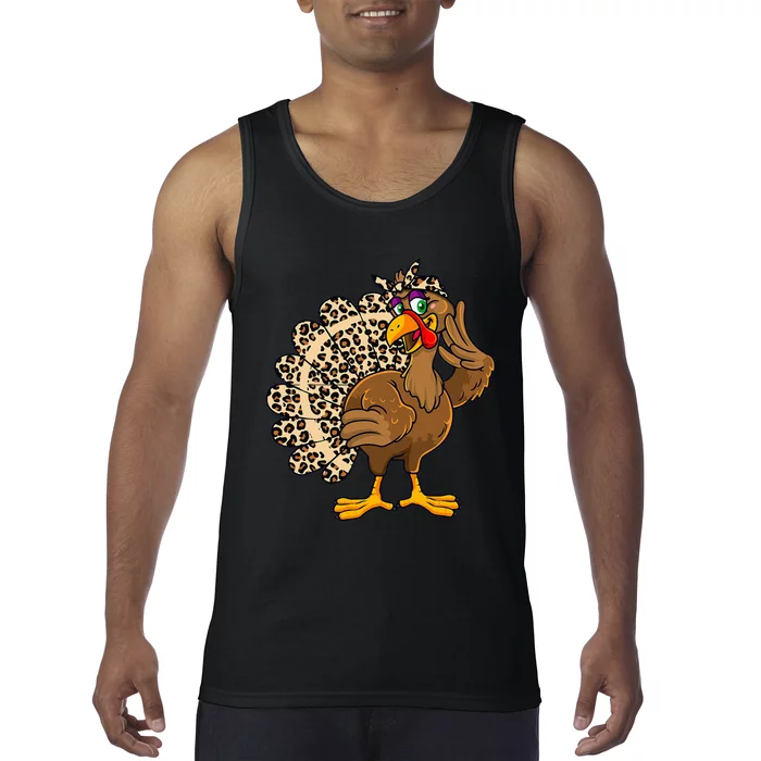 Thanksgiving Leopard Turkey Graphic Tank Top