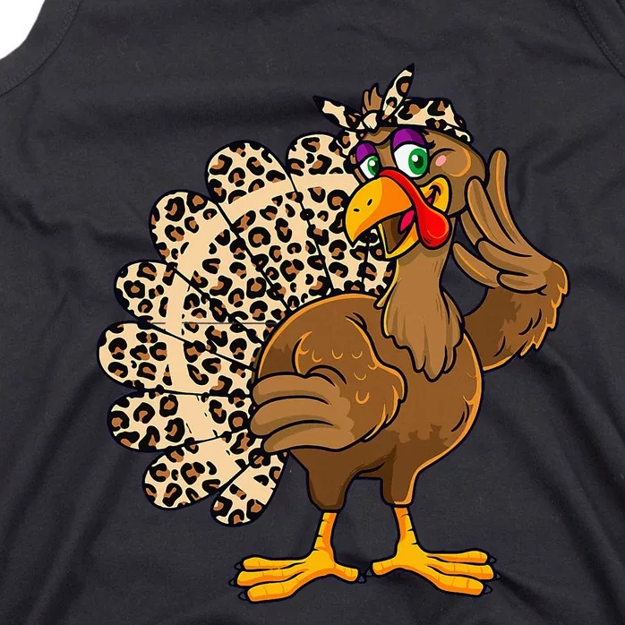 Thanksgiving Leopard Turkey Graphic Tank Top