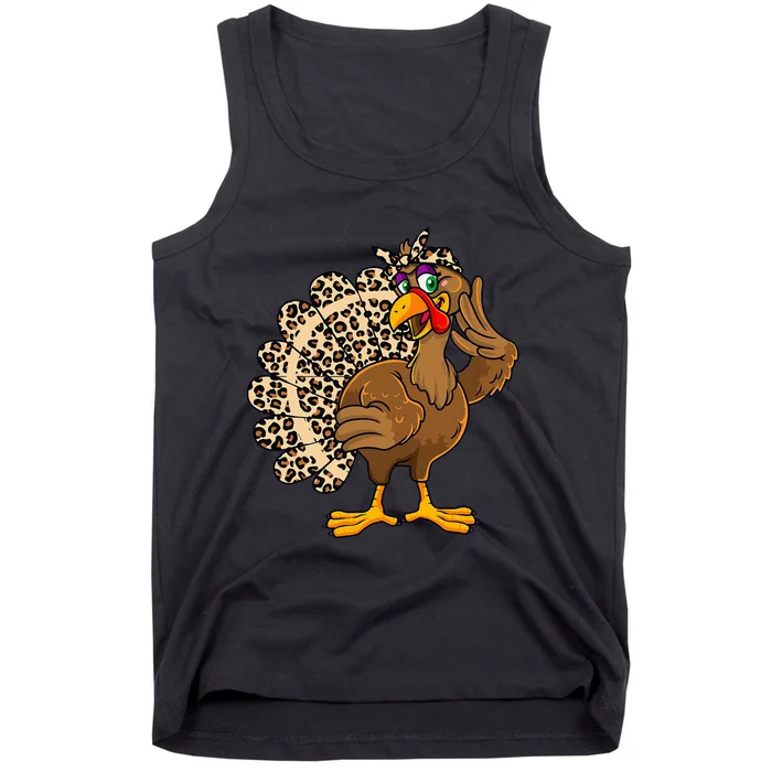 Thanksgiving Leopard Turkey Graphic Tank Top