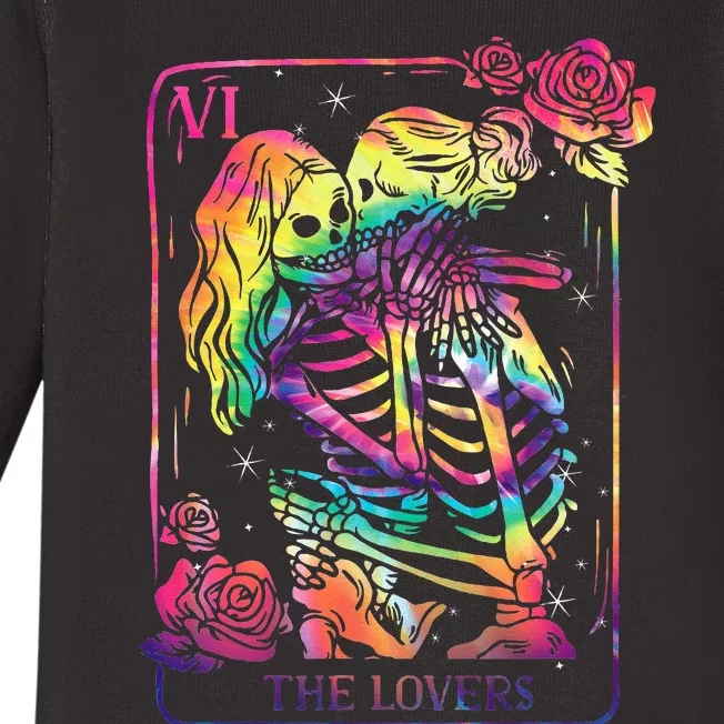 The Lovers Tarot Card Goth Kissing Lesbian Skeletons Baby Long Sleeve Bodysuit