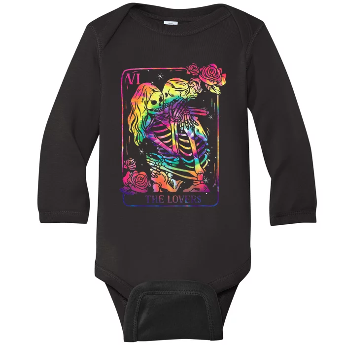 The Lovers Tarot Card Goth Kissing Lesbian Skeletons Baby Long Sleeve Bodysuit