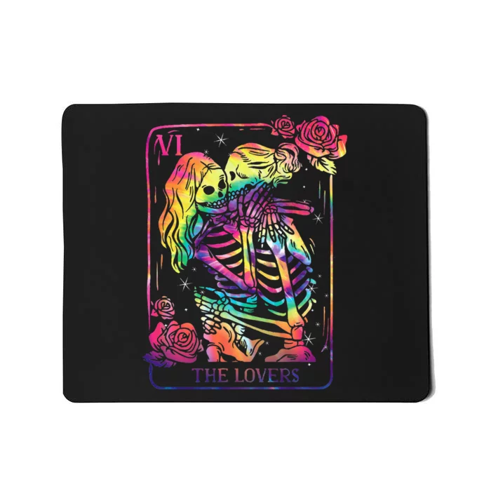 The Lovers Tarot Card Goth Kissing Lesbian Skeletons Mousepad