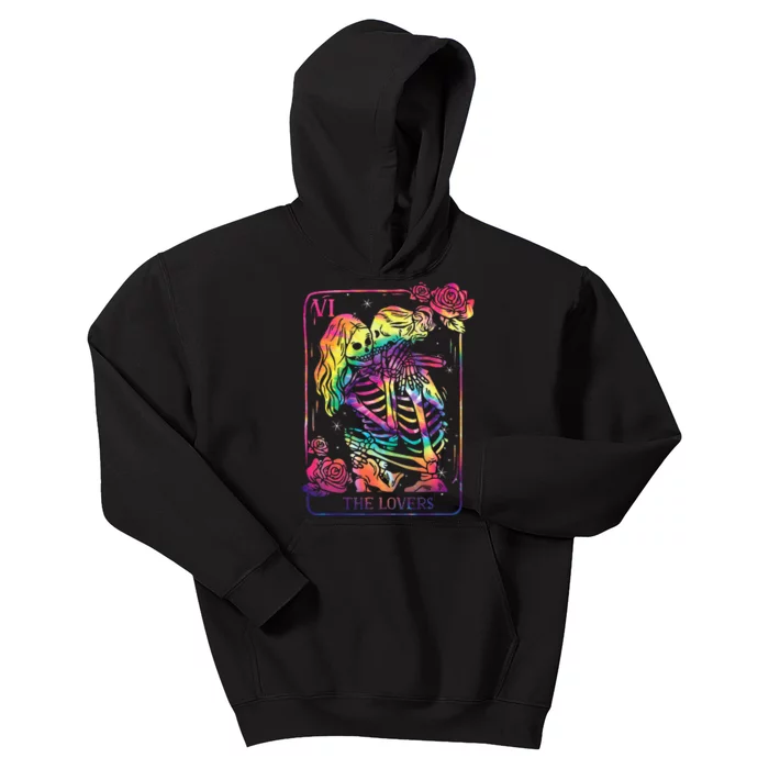 The Lovers Tarot Card Goth Kissing Lesbian Skeletons Kids Hoodie