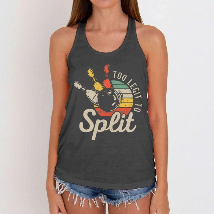 Too Legit To Split Retro Bowling Funny Bowler Bowling Team Women's Knotted Racerback Tank