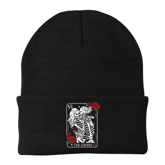 The Lovers Tarot Card Occult Skeleton Roses Gothic Kissing Knit Cap Winter Beanie