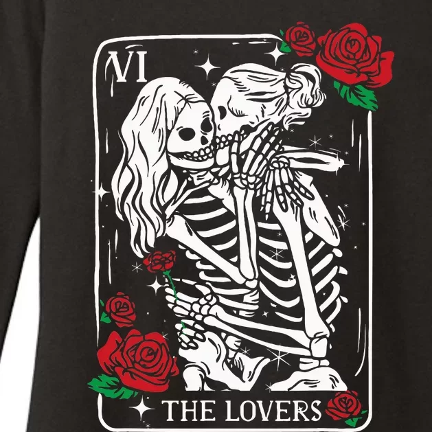 The Lovers Tarot Card Occult Skeleton Roses Gothic Kissing Womens CVC Long Sleeve Shirt