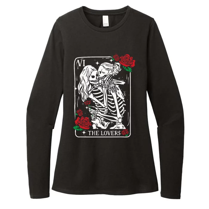 The Lovers Tarot Card Occult Skeleton Roses Gothic Kissing Womens CVC Long Sleeve Shirt