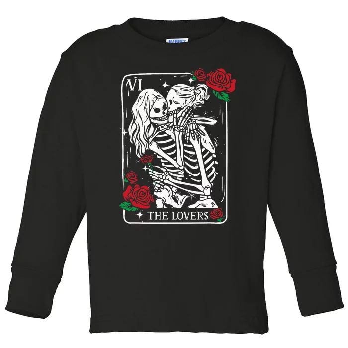 The Lovers Tarot Card Occult Skeleton Roses Gothic Kissing Toddler Long Sleeve Shirt