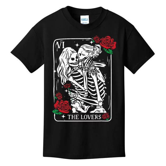 The Lovers Tarot Card Occult Skeleton Roses Gothic Kissing Kids T-Shirt