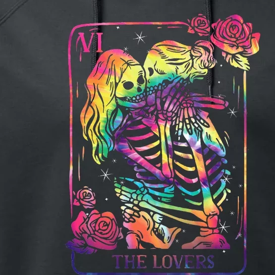 The Lovers Tarot Card Goth Tie Dye Kissing Lesbian Skeletons Performance Fleece Hoodie