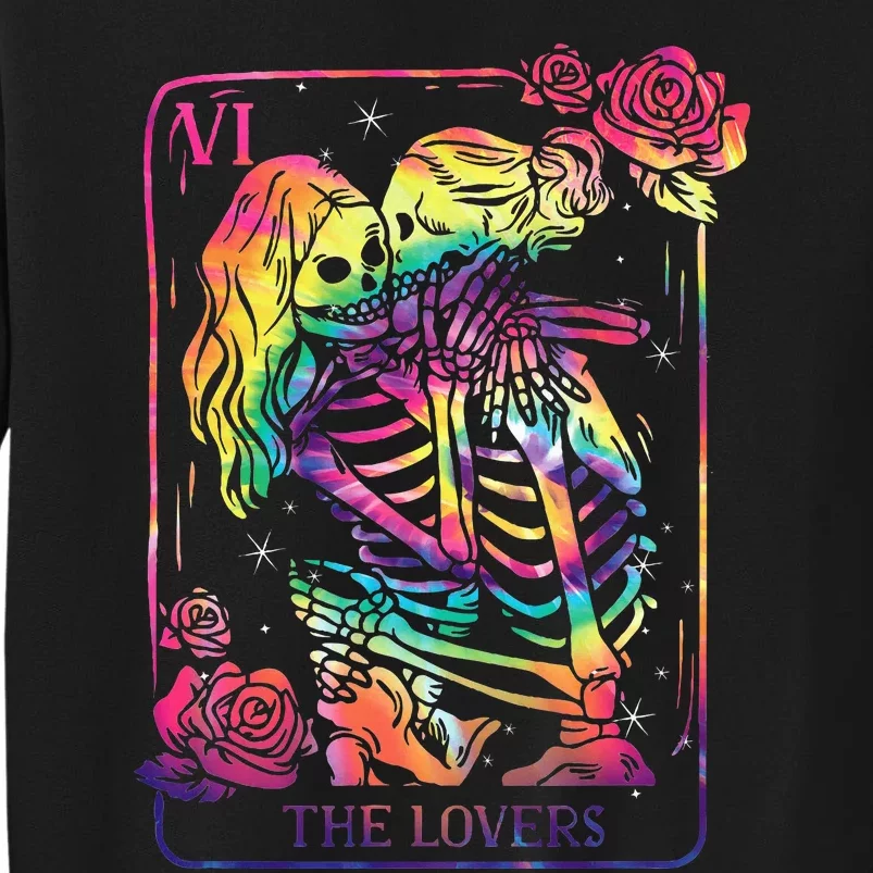 The Lovers Tarot Card Goth Tie Dye Kissing Lesbian Skeletons Tall Sweatshirt