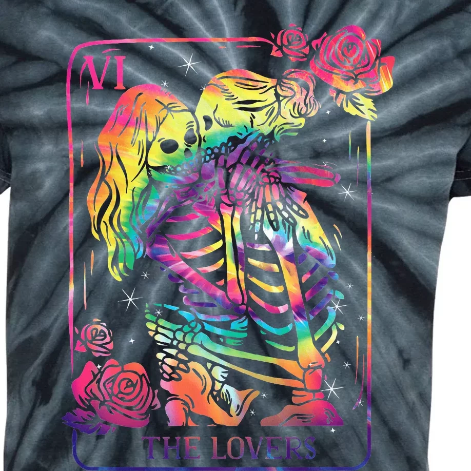 The Lovers Tarot Card Goth Tie Dye Kissing Lesbian Skeletons Kids Tie-Dye T-Shirt