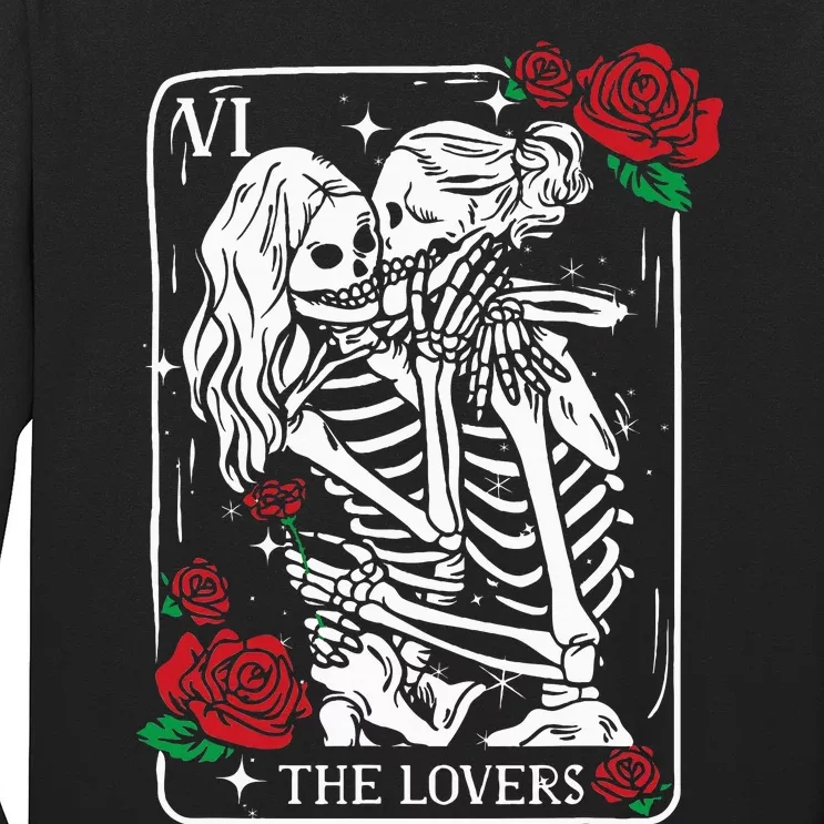 The Lovers Tarot Card Occult Skeleton Roses Gothic Kissing Long Sleeve Shirt