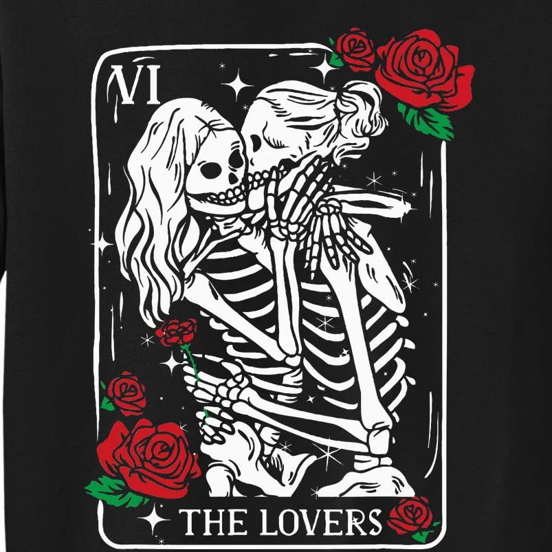 The Lovers Tarot Card Occult Skeleton Roses Gothic Kissing Tall Sweatshirt