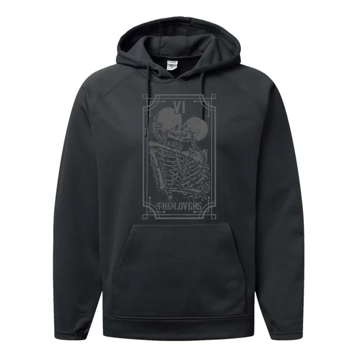 The Lovers Tarot Card Goth Skull Halloween Performance Fleece Hoodie