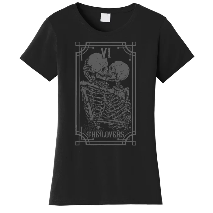 The Lovers Tarot Card Goth Skull Halloween Women's T-Shirt