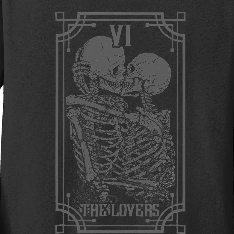 The Lovers Tarot Card Goth Skull Halloween Kids Long Sleeve Shirt