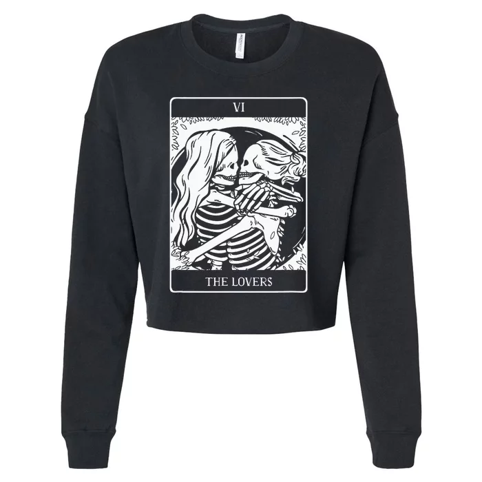 The Lovers Tarot Card Occult Goth Lesbian Skeleton Halloween Cropped Pullover Crew