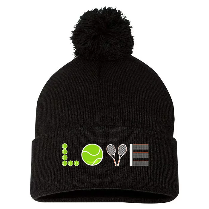 Tennis Love Tennis Fan Tennis Player Gift Tennis Lover Pom Pom 12in Knit Beanie