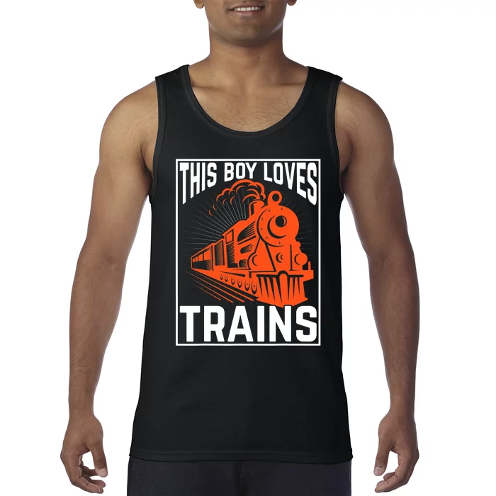 This  loves trains locomotives and wagon! boys train Tank Top