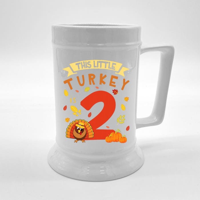 This Little Turkey Is 2 Years Happy Birthday Thanksgiving Front & Back Beer Stein