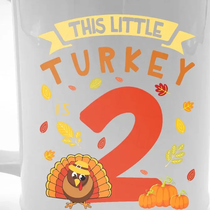 This Little Turkey Is 2 Years Happy Birthday Thanksgiving Front & Back Beer Stein