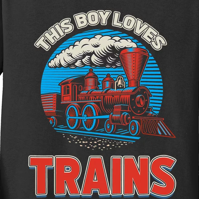 This  loves trains locomotives and wagon! boys train Kids Long Sleeve Shirt