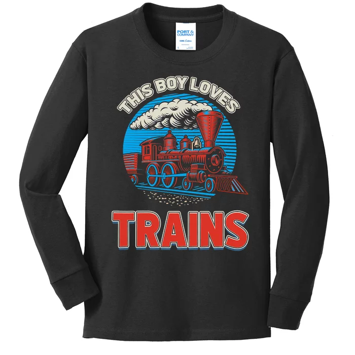 This  loves trains locomotives and wagon! boys train Kids Long Sleeve Shirt