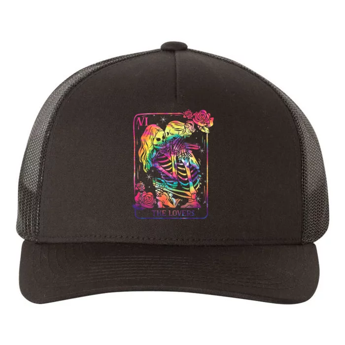 The Lovers Tarot Card Goth Tie Dye Kissing Lesbian Skeletons Yupoong Adult 5-Panel Trucker Hat