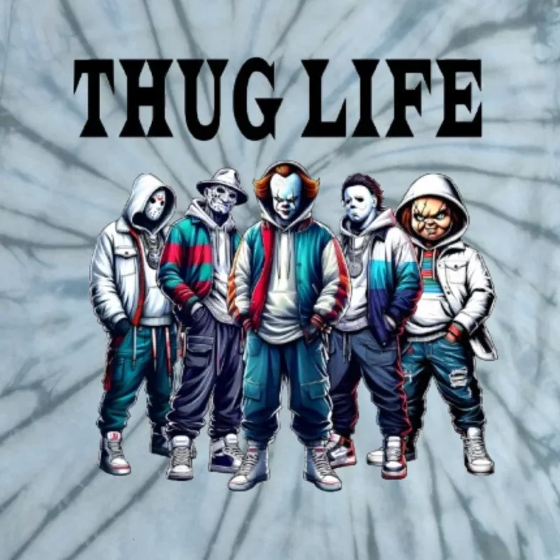 Thug Life Team Halloween Horror Character Michael Jason Chucky Freddy Pennywise Tie-Dye T-Shirt