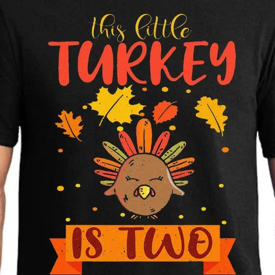 This Little Turkey Is 2 Two BDay Fall Autumn Thanksgiving Pajama Set