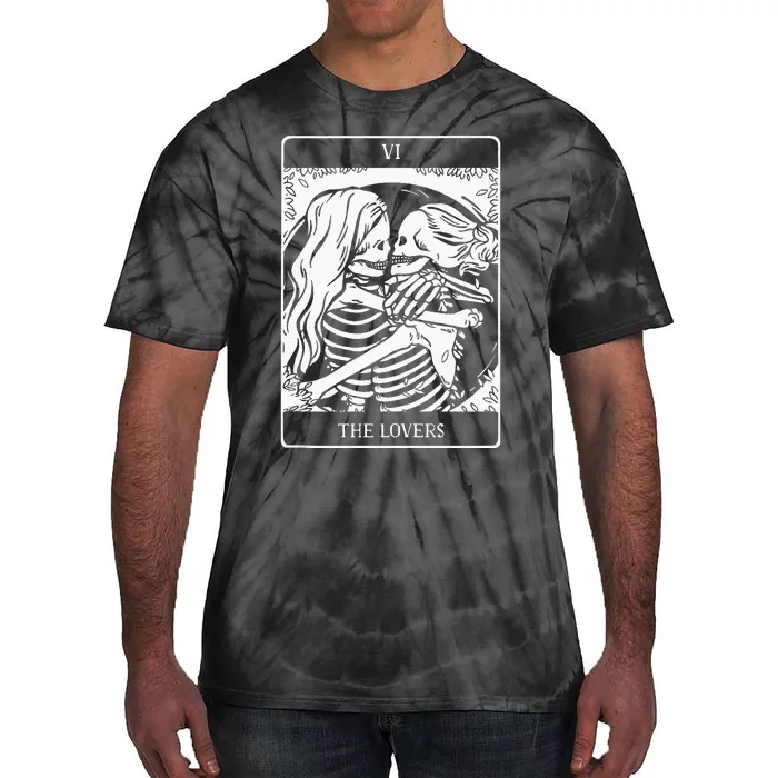 The Lovers Tarot Card Occult Goth Lesbian Skeleton Halloween Tie-Dye T-Shirt