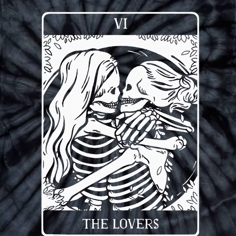 The Lovers Tarot Card Occult Goth Lesbian Skeleton Halloween Tie-Dye T-Shirt