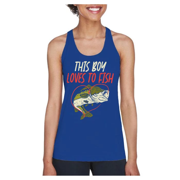 This Loves To Fish Bass Fishing Family Matching Gift Women's Racerback Tank